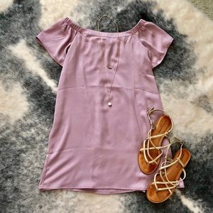 Off-the-shoulder mauve dress w/ flutter sleeve NWT